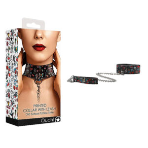 Old School Printed Collar With Leash