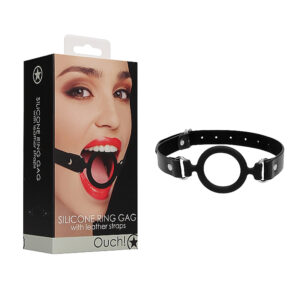 Silicone Ring Gag  w/ Leather Straps Blk