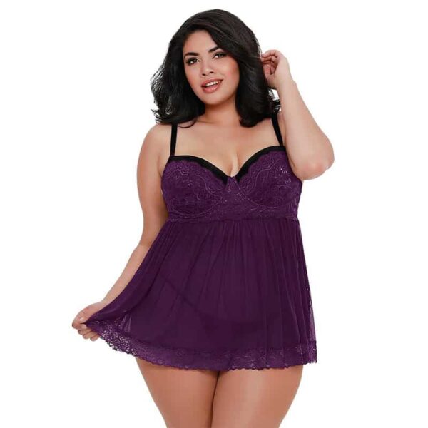 DG Lace Ovrlay Bdoll w/ G-strng Plum 2X
