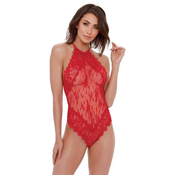 DG Halter Teddy w/ Snap Crotch Red XS