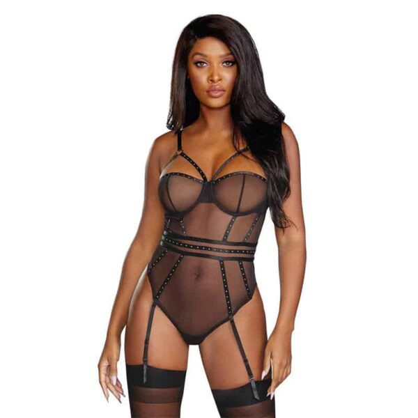 DG Mesh Teddy w/Removable Garters BLK M