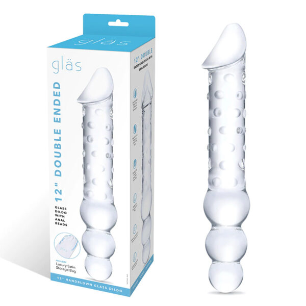 Double Glass Dildo with Anal Beads 12in