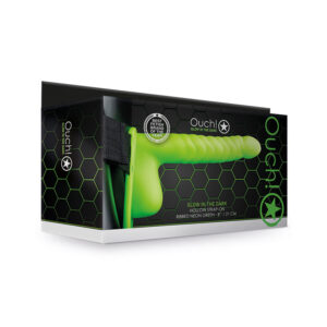 Ouch 8in Ribbed HollowStrapOnWBalls GITD