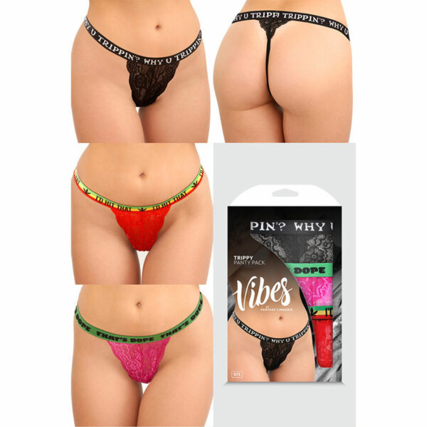 FL VibesTrippy 3PkThongSet BlkRedPnk OS