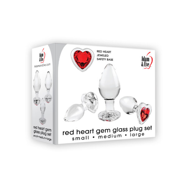 A&E Red Heart Gem Glass Plug Set Red