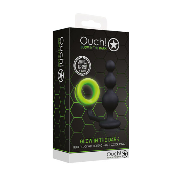 Ouch GITD Beaded Plug W/Cockring Green