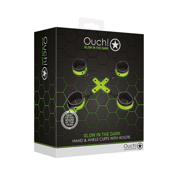 Ouch GITD Hand & Ankle Cuffs Hogtie Grn