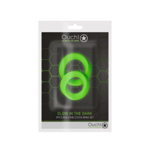 Ouch GITD 2Pc Silicone Cockring Set Grn