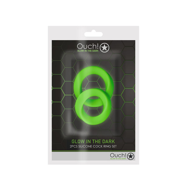 Ouch GITD 2Pc Silicone Cockring Set Grn