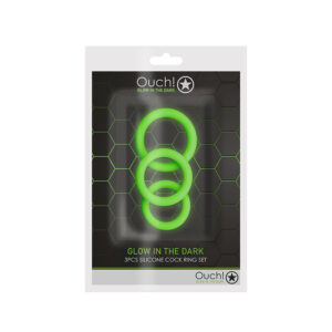 Ouch GITD 3Pc Silicone Cockring Set Grn
