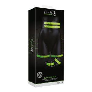 Ouch GITD Thigh&Handcuffs Belt Grn LXL