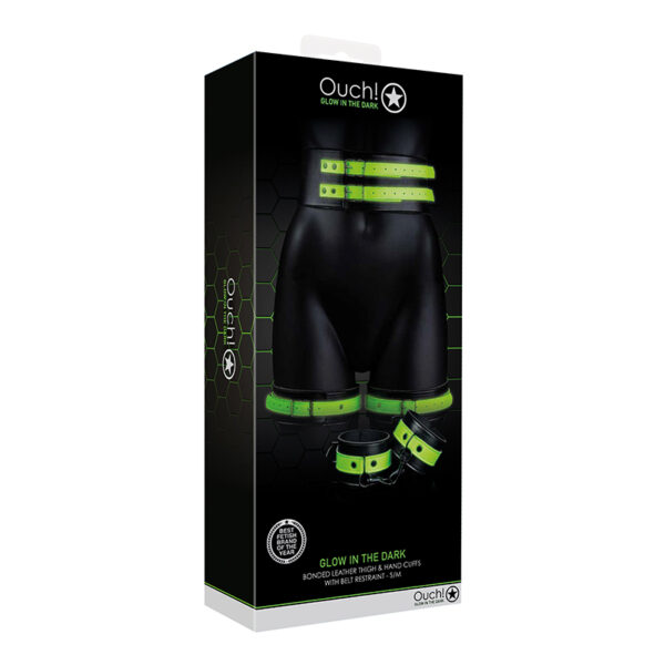 Ouch GITD Thigh&Handcuffs Belt Grn SM