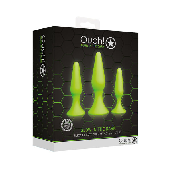 Ouch GITD 3Pc Silicone Plug Set NeonGrn