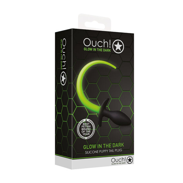 Ouch GITD Silicone Puppy Tail Plug Grn