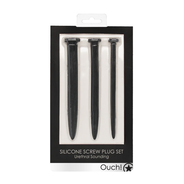 Ouch UrethralSnd SilRuggNailPlg Set Blk