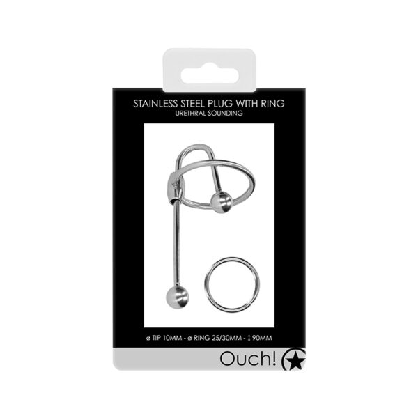 Ouch Urethral Snding Mtl Plg wRing 10mm