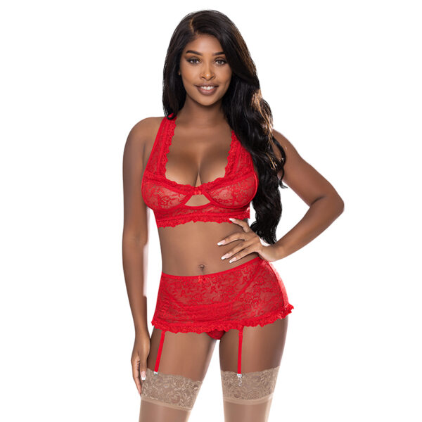 MS OohLaLace Bralette Skirt&G-Set Red SM