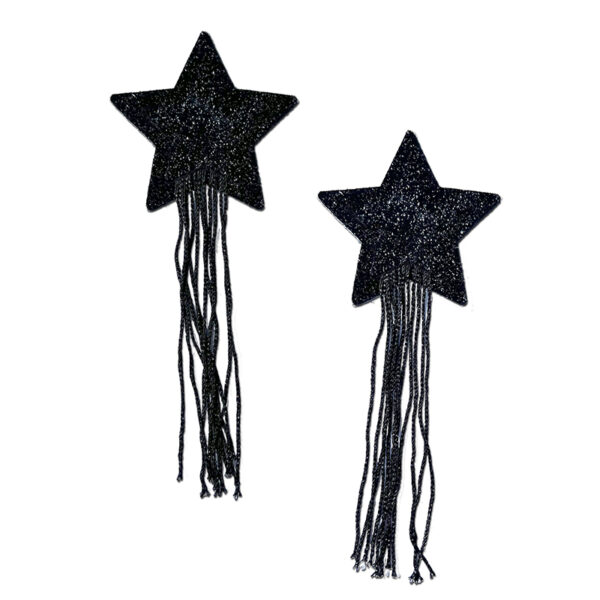 Pasties Blk Sparkle Star Long Fringe Nip