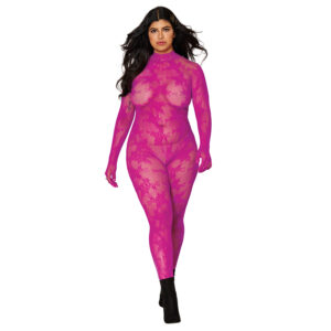 DG Gloved Bodystocking Keyhole Pnk QS