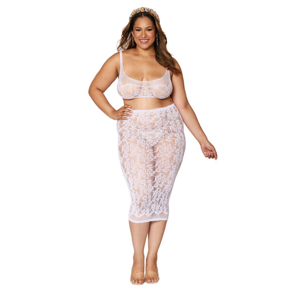 DG Fishnet Bralette & Slip Skirt Wht QS
