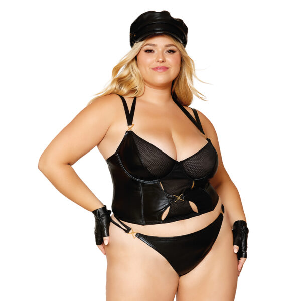 DG Wetlook Strappy Bustier&Thong Blk 3XL