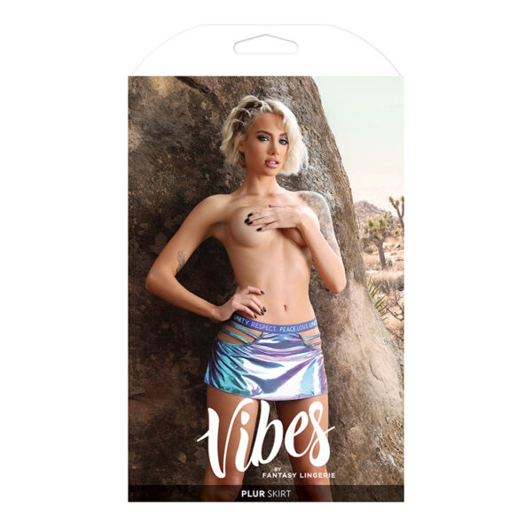 FL Vibes Plur Holo CutOut Skirt Aqua LXL