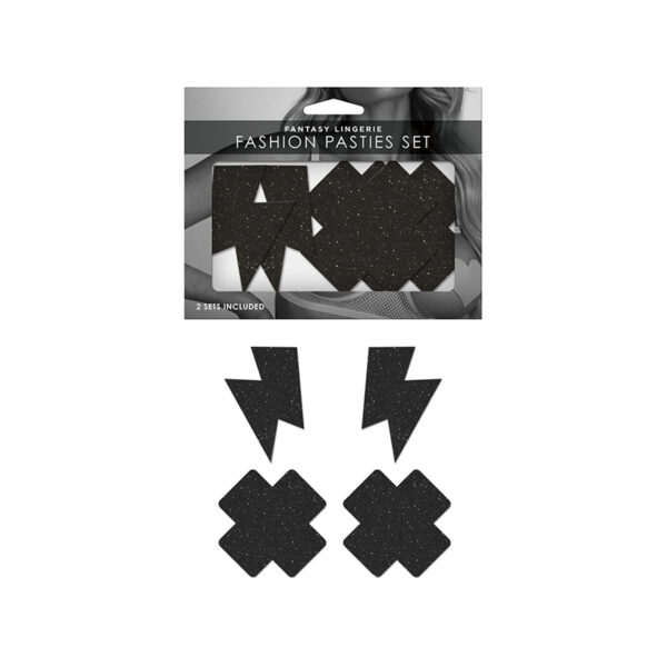 FL Black Glitter PastySet LightnCross OS