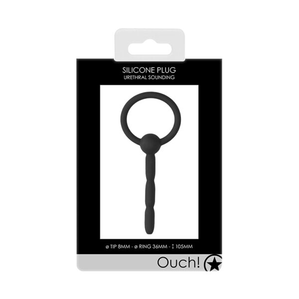 Ouch Urethral Snd Tier Sil Plg Blk 8mm