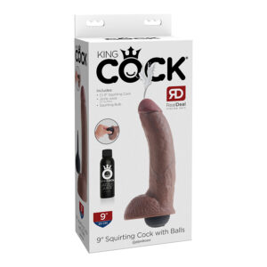 King Cock 9in Squirting Cock Balls Brown