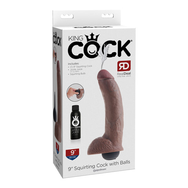 King Cock 9in Squirting Cock Balls Brown
