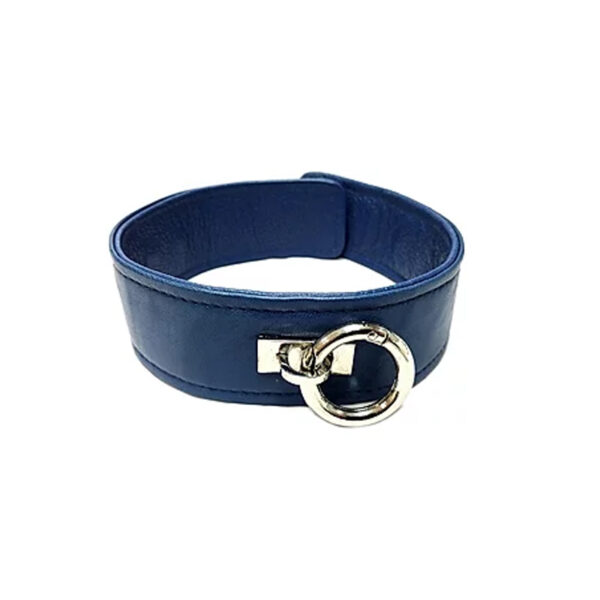 Leather Plain Collar with O-Ring - BLUE