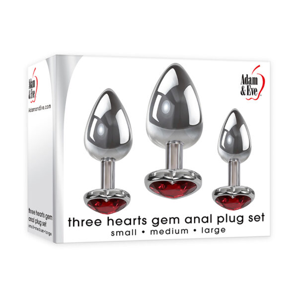 A&E 3Pc Metal Plug Red Heart Gem Set