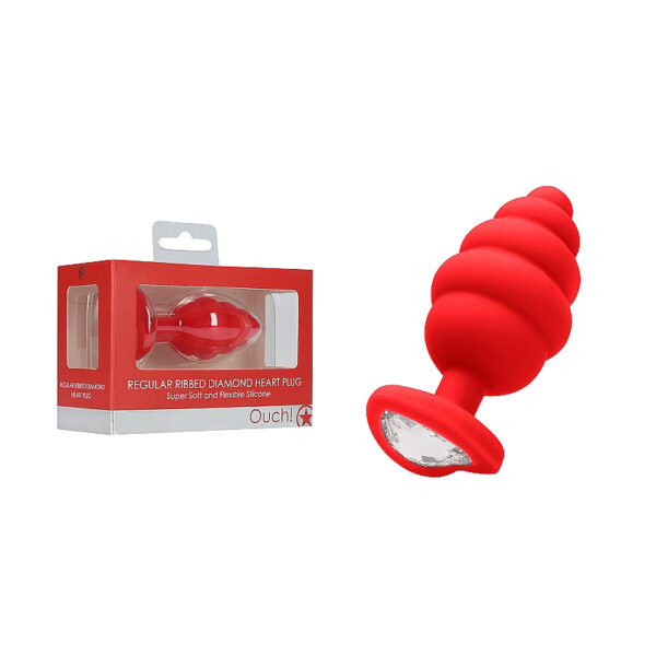 Ouch Regular Ribbed DiamondHeartPlug Red