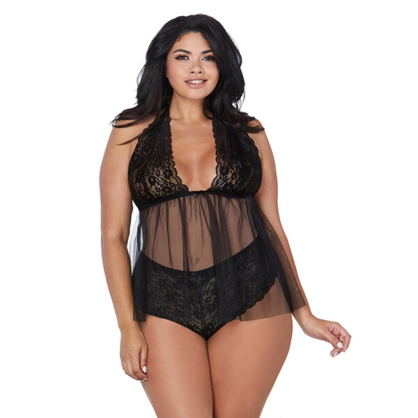DG Lace &Mesh Halter Babydoll BLK Q