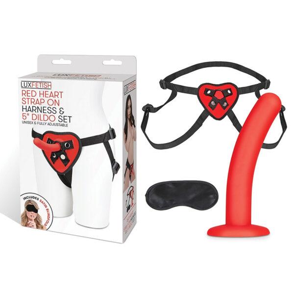 Lux Fetish Red Heart Harness & 5in Dildo