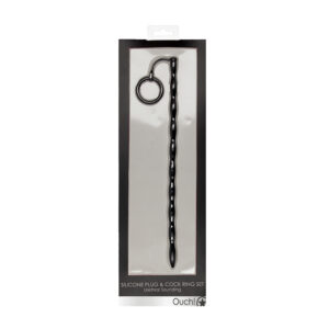 Ouch Urethral Snd SilPlg CkRng Set Blk