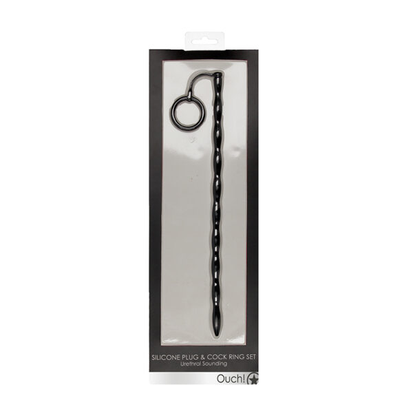 Ouch Urethral Snd SilPlg CkRng Set Blk