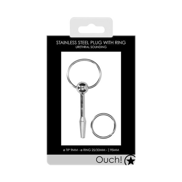 Ouch Urethral Snd Mtl Plug wRing 9mm