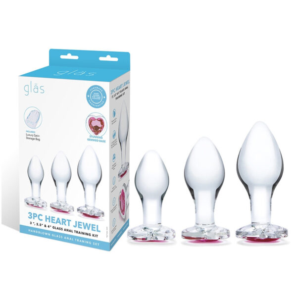 Glas Heart Jewel 3pc Anal Plug Gem Set