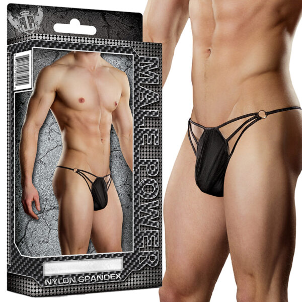 MP Nylon Spandex G Thong w/Straps Blk LX