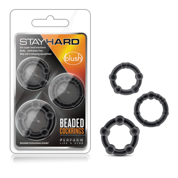 Stay Hard Beaded Cockrings 3pc Set Black