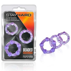Stay Hard Beaded Cockrings 3pc Set Pur