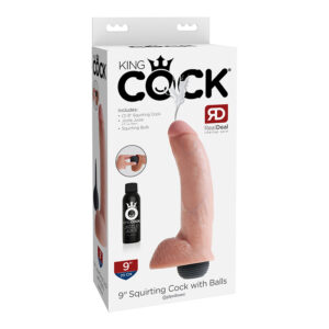 King Cock 9in Squirting Cock Balls Beige