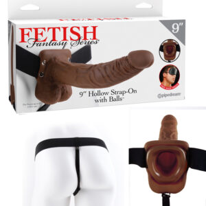 FF 9in Hollow Strap-On w/Balls Brown