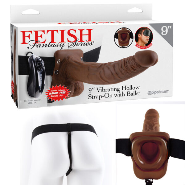 FF 9in Vibr Hollow Strap-On w/Balls Brn