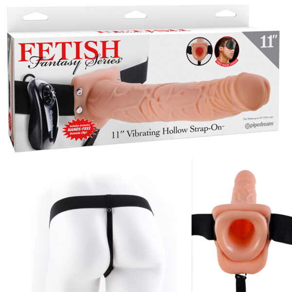 FF 11in Vibrating Hollow Strap-On Beige