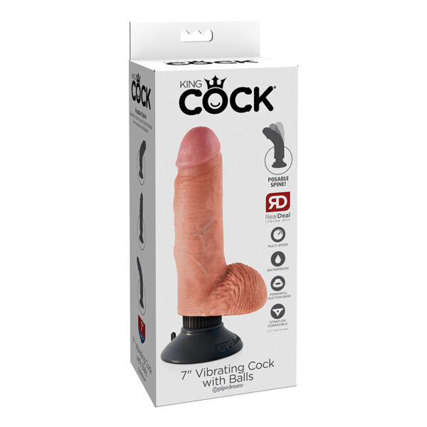 King Cock 7in Vibr Cock w/ Balls Beige