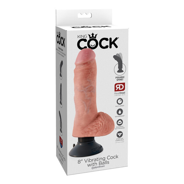 King Cock 8in Vibr Cock w/ Balls Beige