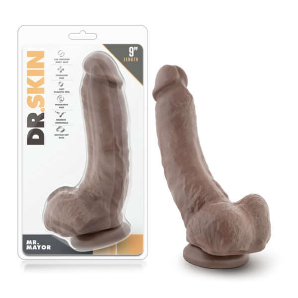 Dr. Skin Mr. Mayor 9in Dildo w/Balls Brn