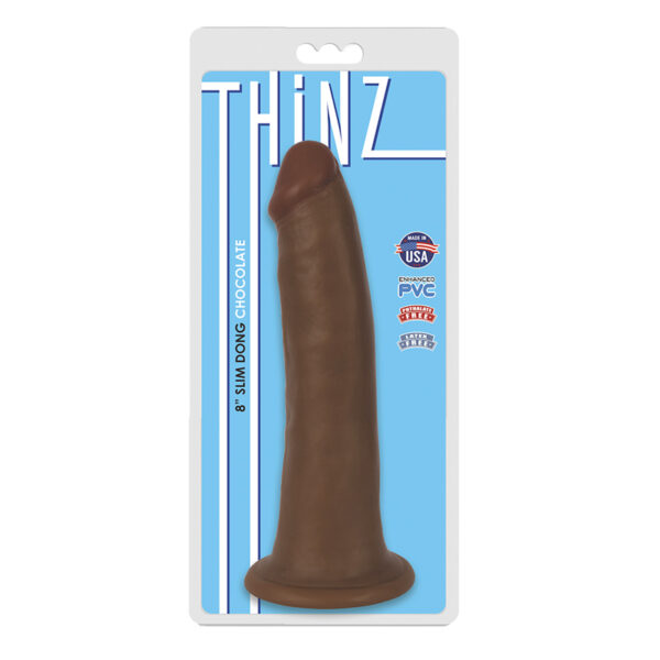 Thinz 8in Slim Dildo w/Suction Cup Brown
